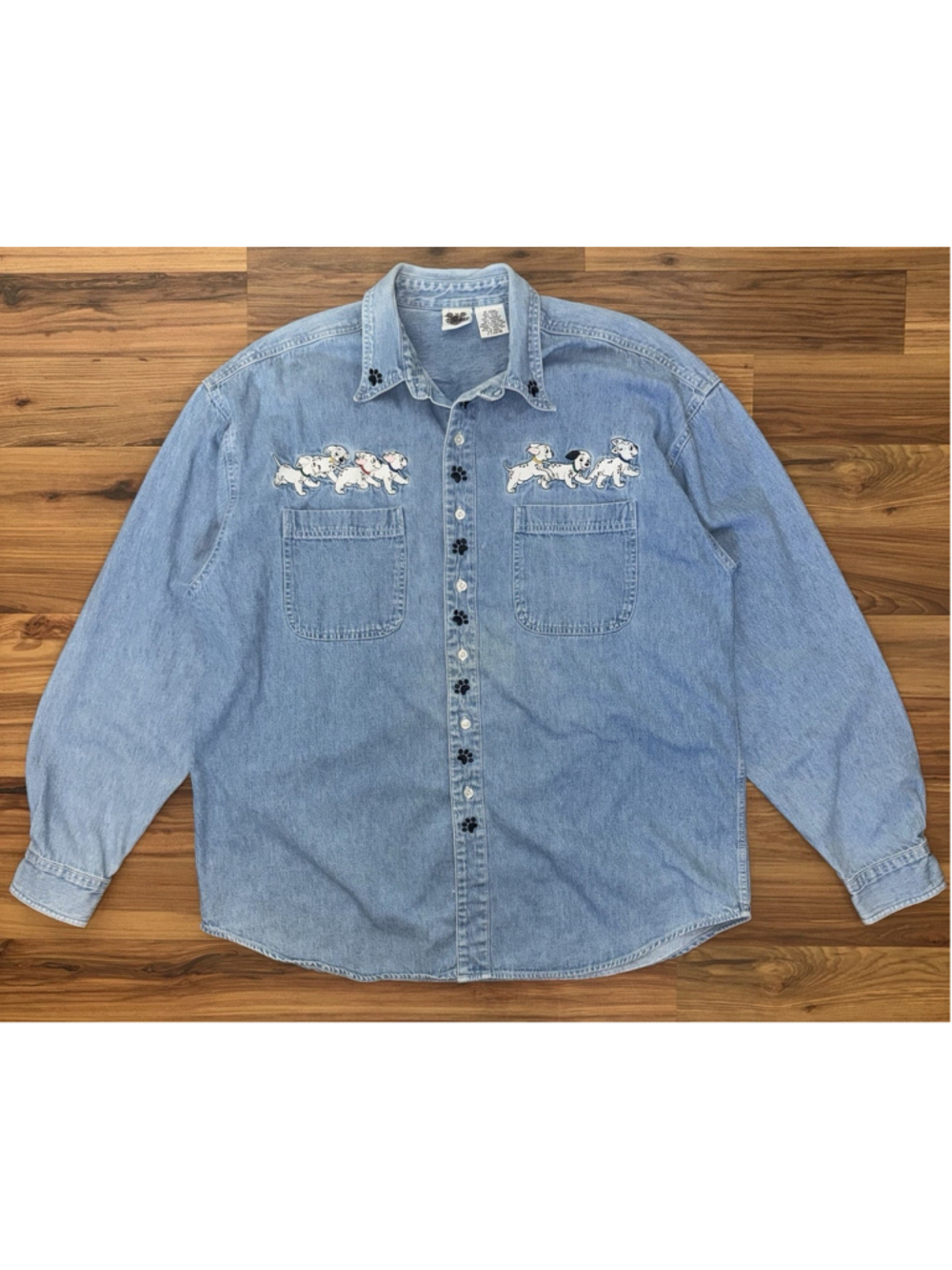 Vintage 90’s Disney Catalog 101 Dalmatians Movie Button Down Blue Denim Shirt XL
